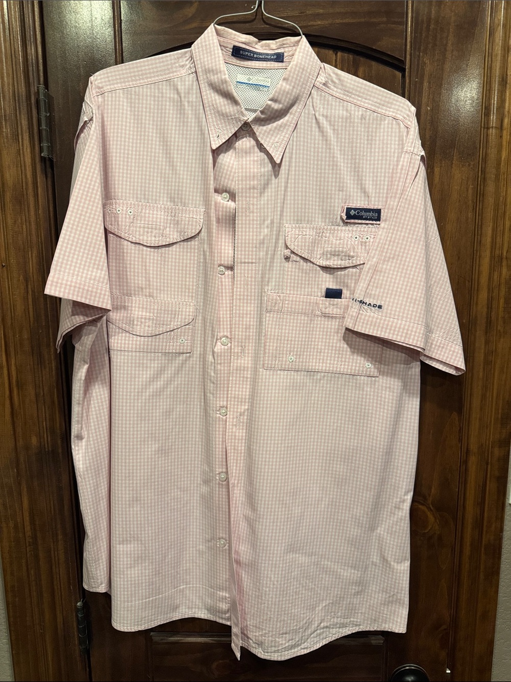 Columbia Men's Light Pink Short-Sleeve Performance Button-Down Shirt